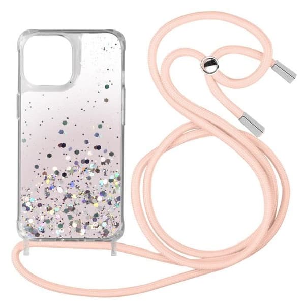 Fodral till iPhone 11 AVIZAR - Rosa gradient glitterbaksida - Avtagbar flätad nylonrem
