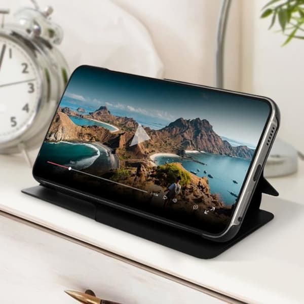 Samsung Galaxy S23 Fodral Window Time Display Video Support Svart