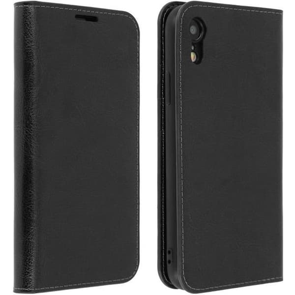 iPhone XR-fodral - Äkta läder - Svart - Plånbok - Videostöd - Kortfack
