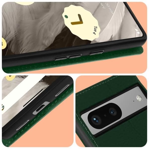 AVIZAR Plånboksfodral för Google Pixel 7 - Grönt läder - Videostöd - Hårt skal