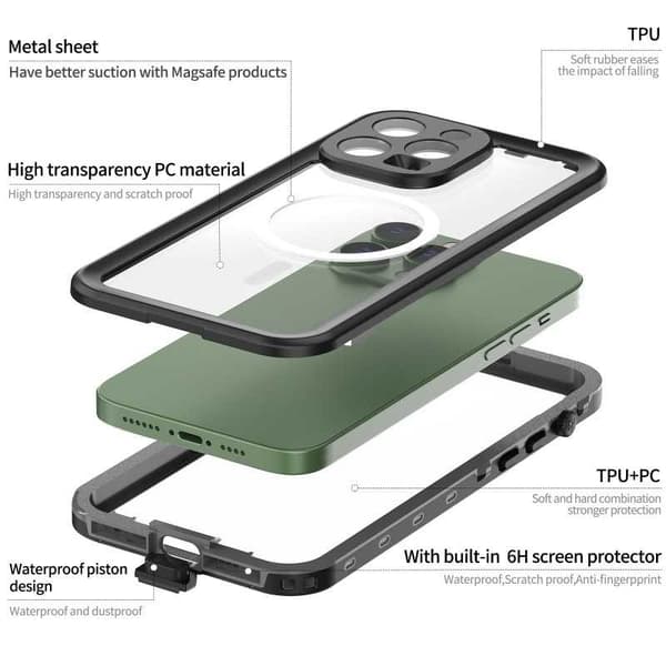 iPhone 15 Pro Heltäckande Vattentät Premium MagSafe Skal