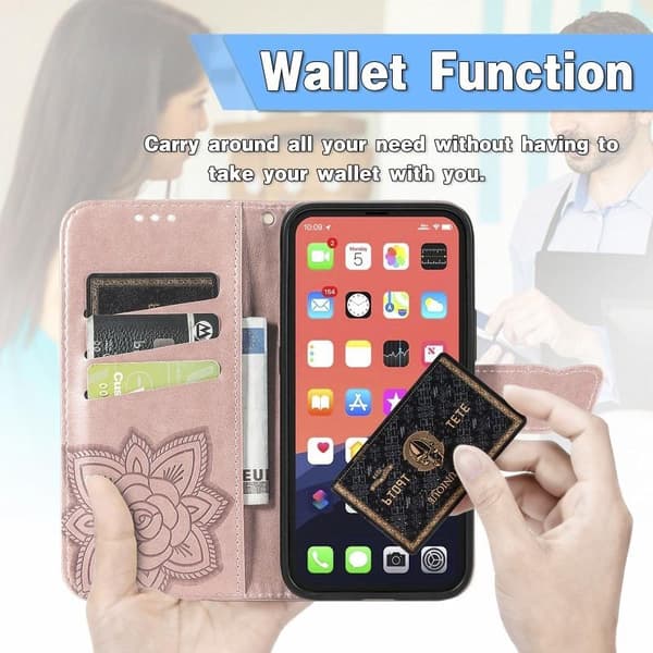 iPhone 14 Pro Pung etui PU-Læder 4-RUMMET Motiv Sommerfugl
