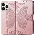 Miniatyrbillede 1 af 6: iPhone 14 Pro Pung etui PU-Læder 4-RUMMET Motiv Sommerfugl