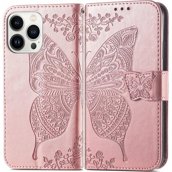 iPhone 14 Pro Pung etui PU-Læder 4-RUMMET Motiv Sommerfugl