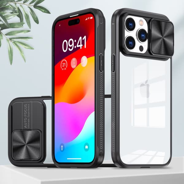 INF Anti-fall iPhone-deksel med skyvevindu for kamerabeskyttelse iPhone 15 Pro Max