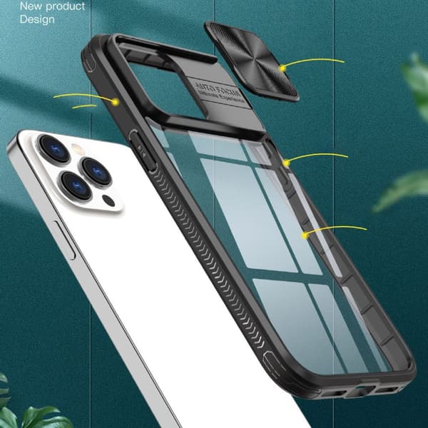 INF Anti-fall iPhone-deksel med skyvevindu for kamerabeskyttelse iPhone 15 Pro Max