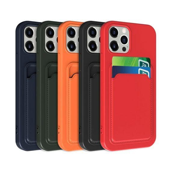 iPhone 15 Mobilskal Silikon med Korthållare - Rosa