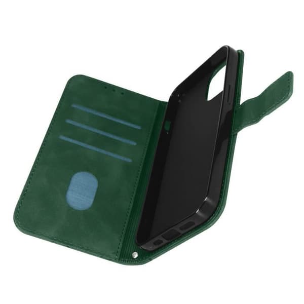 Grön geometrisk design plånbok och videoställ iPhone 14 fodral