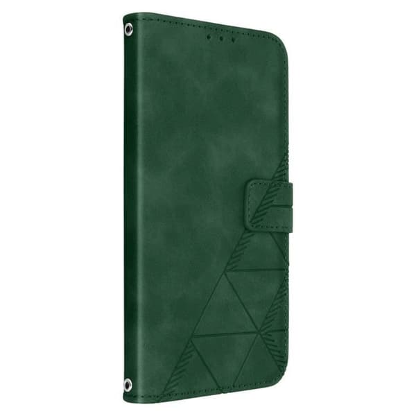 Grön geometrisk design plånbok och videoställ iPhone 14 fodral