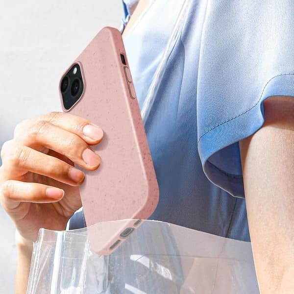 Fodral till iPhone 15 Silikon Anti-Fingeravtryck Återvinningsbart klassiskt fodral Organisk Rosa - AVIZAR - Mjukt - Blandat