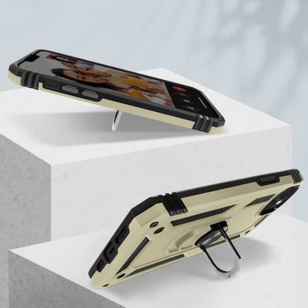 Fodral för iPhone 15 Hybrid Magnetic Ring ArmoRing Gold Series - AVIZAR - Gul - Stel - Syntet - Blandad