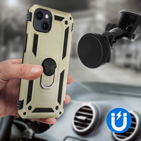 Fodral för iPhone 15 Hybrid Magnetic Ring ArmoRing Gold Series - AVIZAR - Gul - Stel - Syntet - Blandad