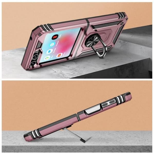 Fodral - AVIZAR - Samsung Galaxy Z Flip 5 - Bi-material - Magnetisk ring - Rose Gold
