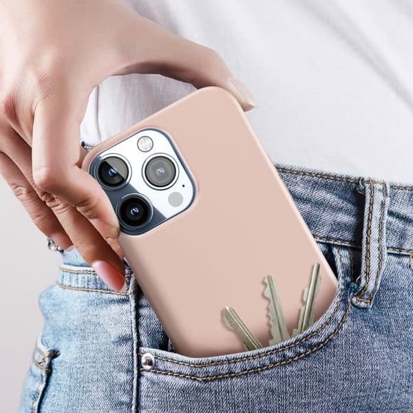 AVIZAR Skyddsfodral för iPhone 15 Pro Max - Halvstyv Soft-touch - Puderrosa - Tunt och lätt