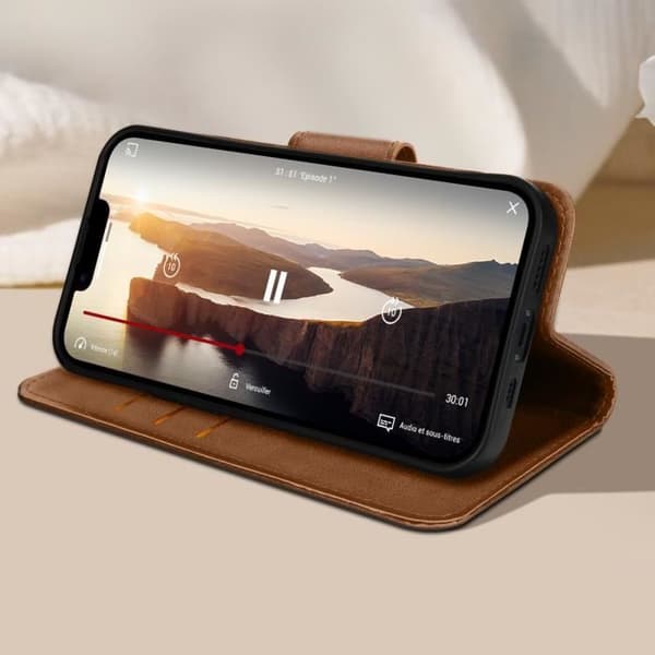 Fodral till iPhone 15 - AVIZAR - Flip Wallet Video Support - Brun