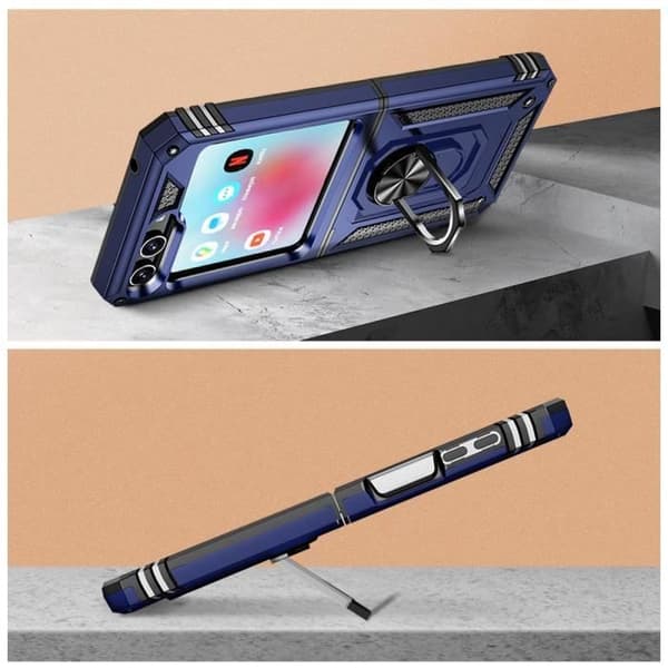 Fodral till Samsung Z Flip 5 - AVIZAR - ArmoRing Series - Hybrid - Magnetisk ring - Midnattsblå
