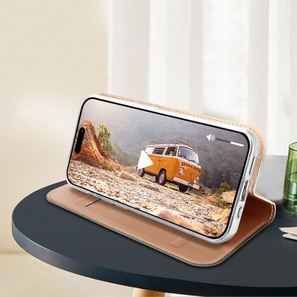 Fodral till iPhone 15 Plus - DUX DUCIS - Rosa - Flip Card Hållare Video Support
