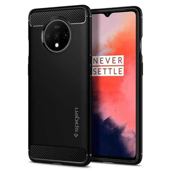 Spigen Oneplus 7T fodral [Rugged Armor] Fordonsdesign, dubbelt skydd, mjuk TPU [Matt svart] (ACS00316)