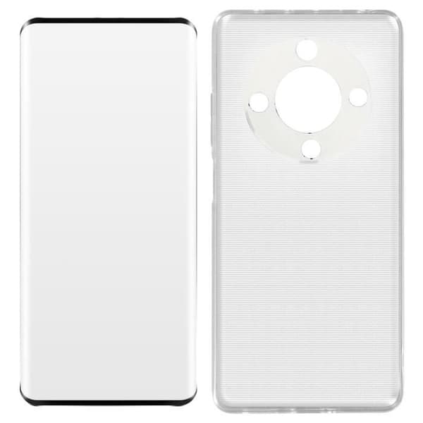 AVIZAR Fodral för Honor Magic 5 Lite 5G - Silikongel och 9H härdat glas - Svart kontur