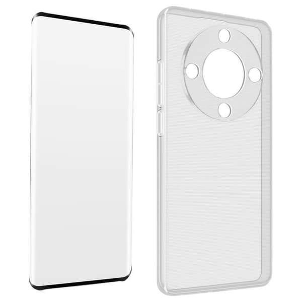AVIZAR Fodral för Honor Magic 5 Lite 5G - Silikongel och 9H härdat glas - Svart kontur