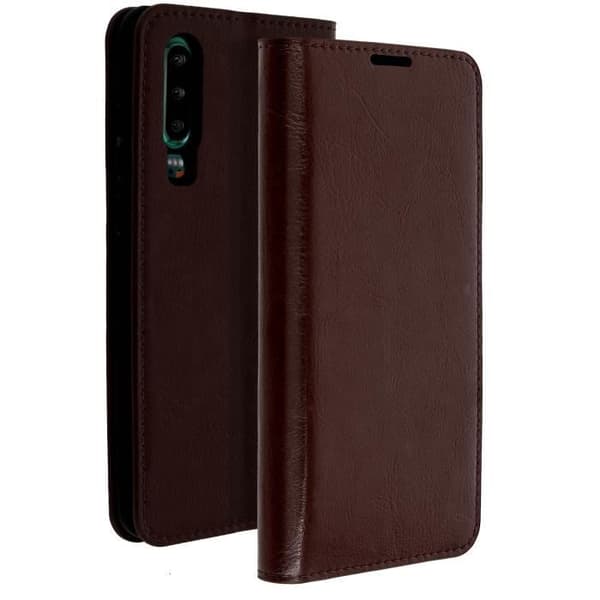Huawei P30-fodral - Folio-fodral - Äkta läder - Videostativ - Brun - Vuxen