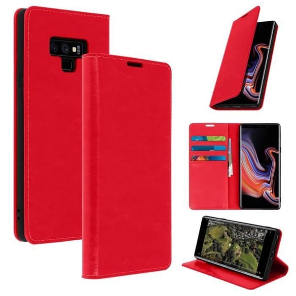Fodral för Samsung Galaxy Note 9 - Läder - Röd - Plånbok - Videostöd - Kortfack