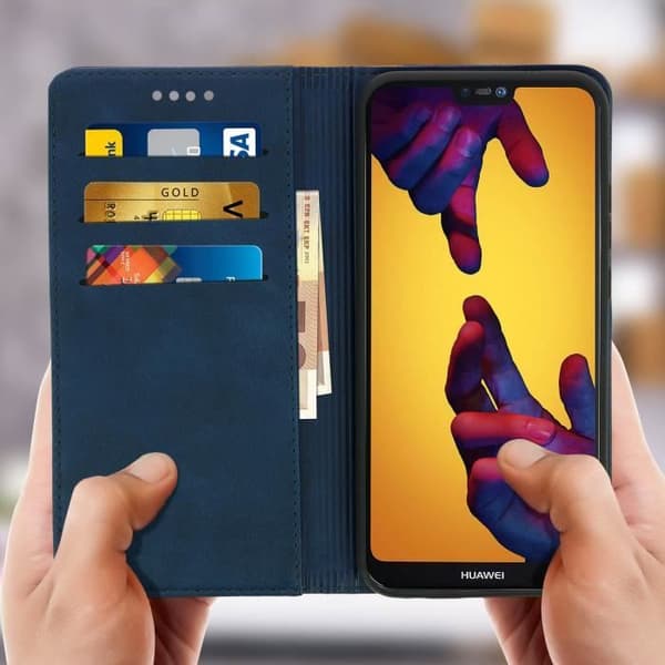 Housse - AVIZAR - P20 Lite - Ekolläder - Mörkblå - Stödfunktion