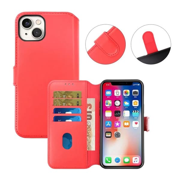iPhone 15 Plus Plånboksfodral Läder Rvelon - Röd