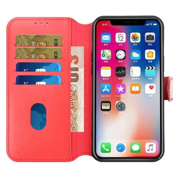 iPhone 15 Plus Plånboksfodral Läder Rvelon - Röd