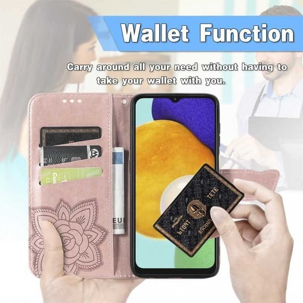 Samsung A54 5G Pung etui PU-Læder 4-KOMPARTMENT Motiv Sommerfugl