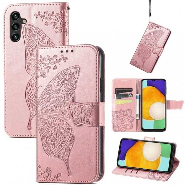 Samsung A54 5G Pung etui PU-Læder 4-KOMPARTMENT Motiv Sommerfugl