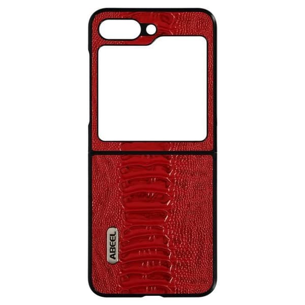 Fodral till Samsung Galaxy Z Flip 5 - ABEEL - Hybrid äkta läder - Rött Abeel Snake Mönster