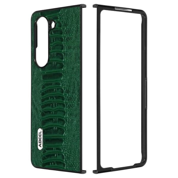 Fodral till Samsung Galaxy Z Fold 5 - ABEEL - Hybrid läder ormmönster - Mörkgrön