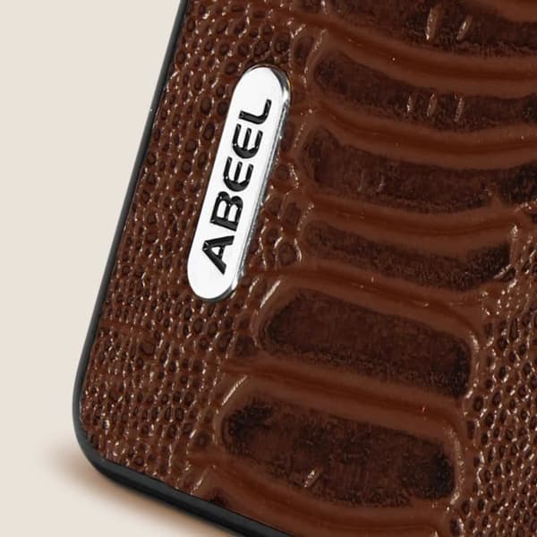 Fodral - ABEEL - Samsung Galaxy Z Fold 5 - Hybrid äkta läder - Brunt ormmönster