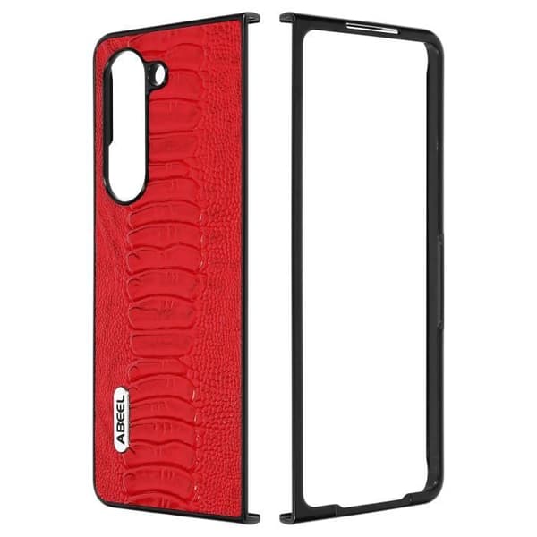 Fodral - ABEEL - Samsung Galaxy Z Fold 5 - Hybrid äkta läder - Röd ormmönster