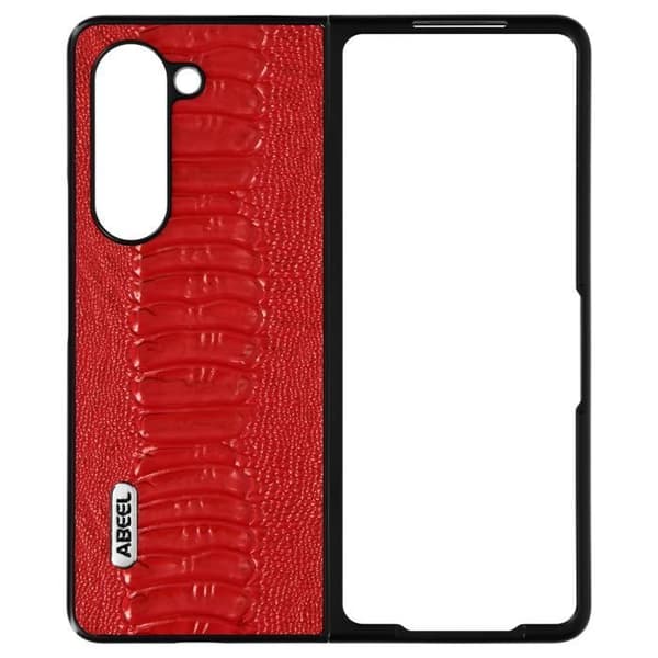 Fodral - ABEEL - Samsung Galaxy Z Fold 5 - Hybrid äkta läder - Röd ormmönster