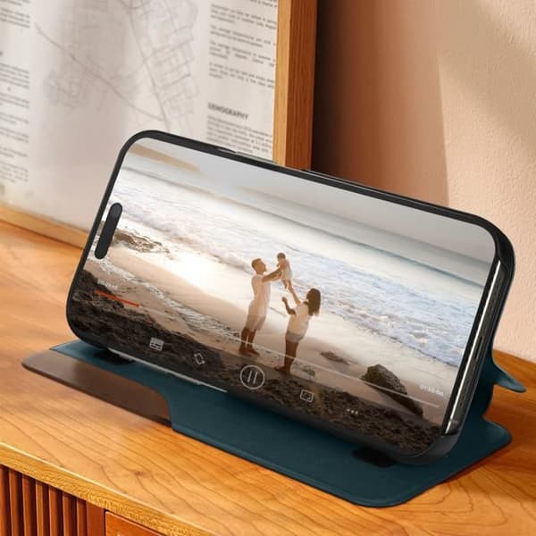 Fodral till iPhone 15 Pro Max - AVIZAR - Flip Display Window - Grön - Stel - Syntet