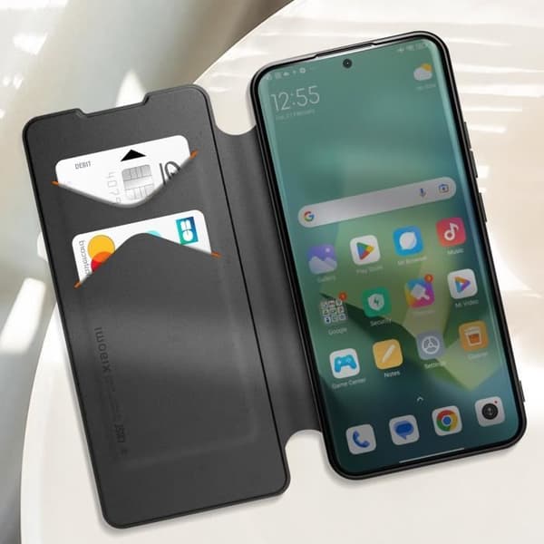 Foliofodral för Xiaomi 13 Pro - XIAOMI - Svart - Inbyggda kortfack - Handrem inkluderad