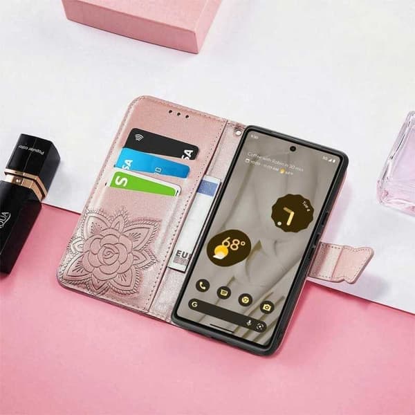Google Pixel 8 Plånboksfodral PU-Läder 4-FACK Motiv Fjäril