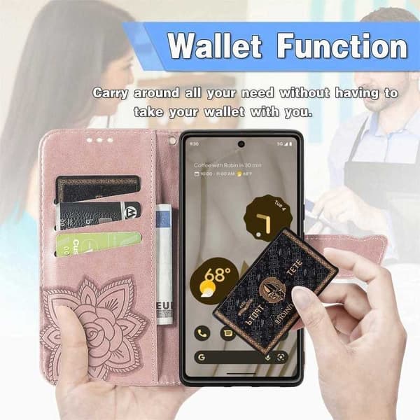 Google Pixel 8 Plånboksfodral PU-Läder 4-FACK Motiv Fjäril