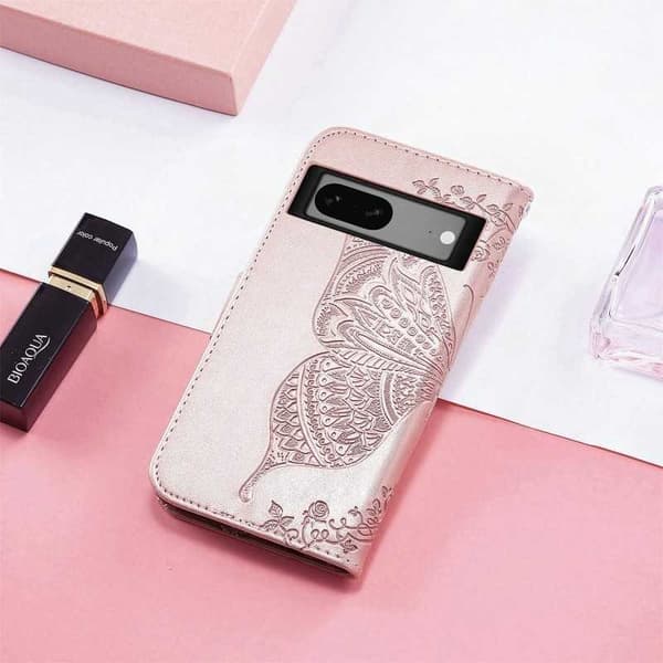 Google Pixel 8 Plånboksfodral PU-Läder 4-FACK Motiv Fjäril