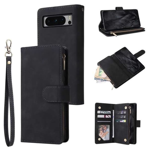 Google Pixel 8 Pro Multifunktionellt Plånboksfodral Zipper 8-Fack