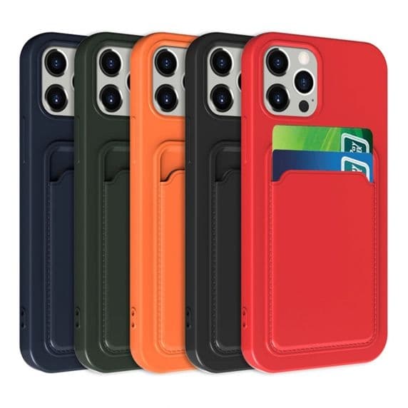 iPhone 15 Pro Mobilskal Silikon med Korthållare - Grön