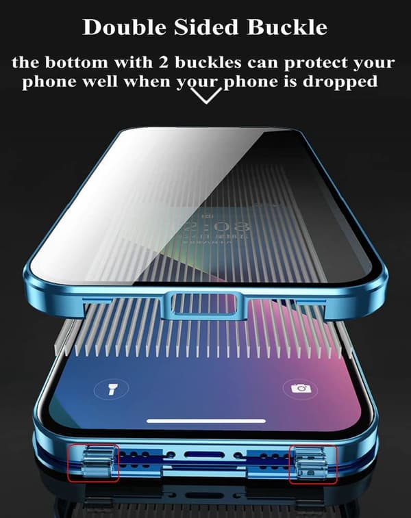 INF Dobbeltsidig HD-telefondeksel med spenne magnetisk varmespredning for iPhone SortiPhone 15 Pro 15 x 7.5 x 1 cm