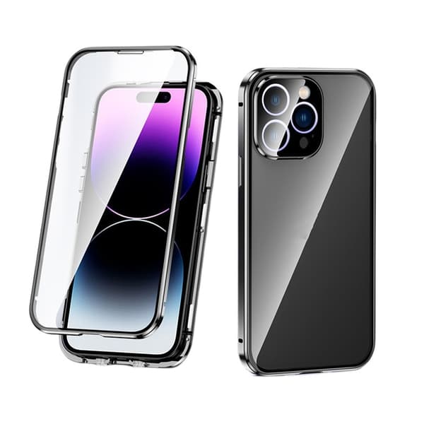 INF Dobbeltsidig HD-telefondeksel med spenne magnetisk varmespredning for iPhone SortiPhone 15 Pro 15 x 7.5 x 1 cm