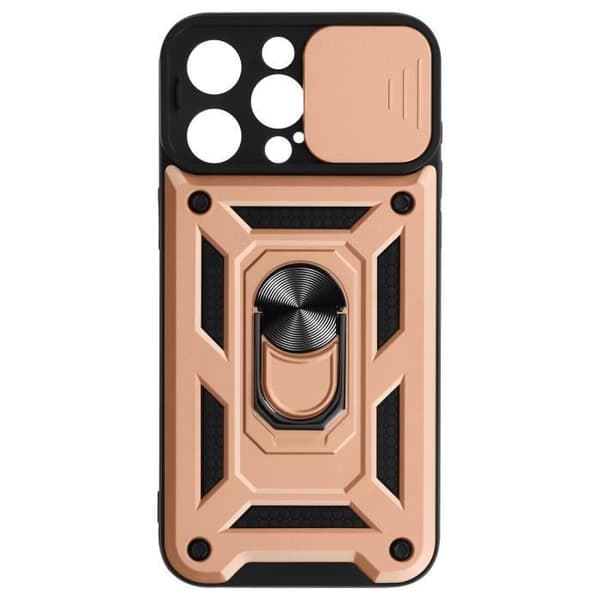 Stötsäkert fodral för iPhone 15 Pro Max skjutbart kameraskydd Rose Gold Ring