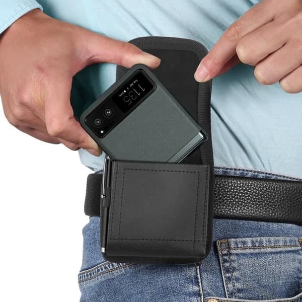 Bältesfodral till Samsung Z Flip - AVIZAR - Svart - Klämfäste - Magnetisk - Lädereffekt
