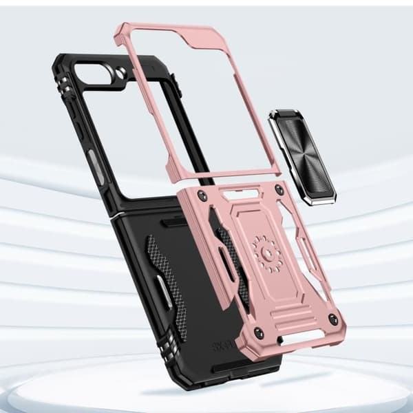 Fodral till Samsung Galaxy Z Flip 5 - AVIZAR - ArmoRing Bump series - Bi-material - Roséguld - Metallring
