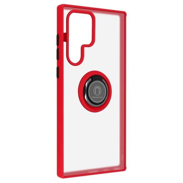 Samsung Galaxy S22 Ultra Fodral Bi-material Metal Ring Video Support röd