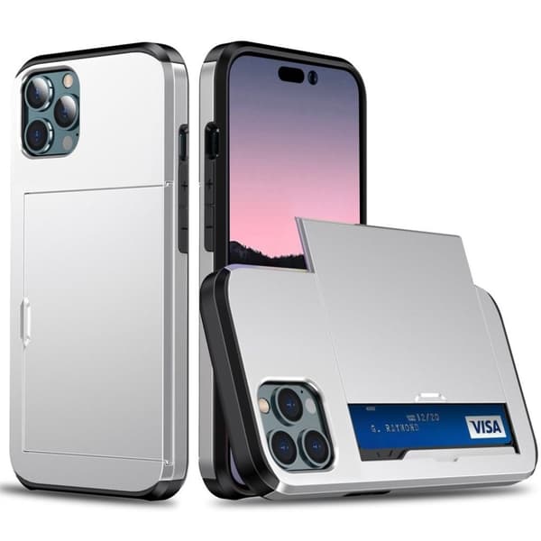 IPhone 15 Pro skal med en korthållare - Silverfärgat